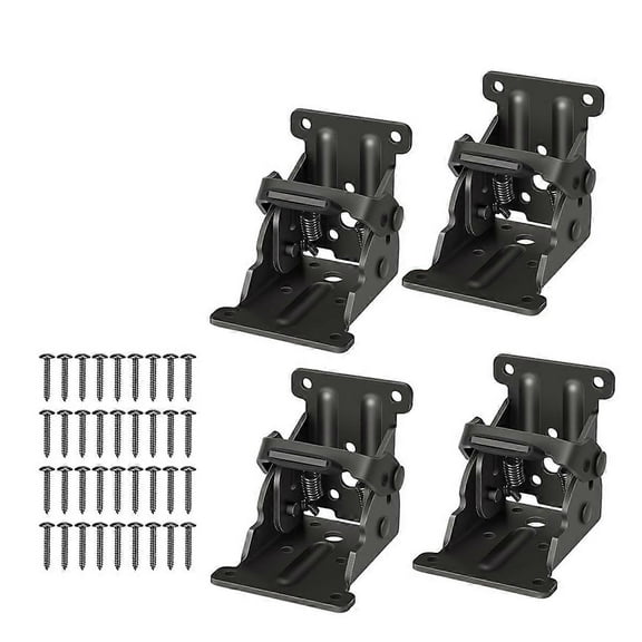 4 Pack Folding Brackets, Self-Lock Hinge with Screws for Legs, Lock Extension Support Bracket Bed LBlack