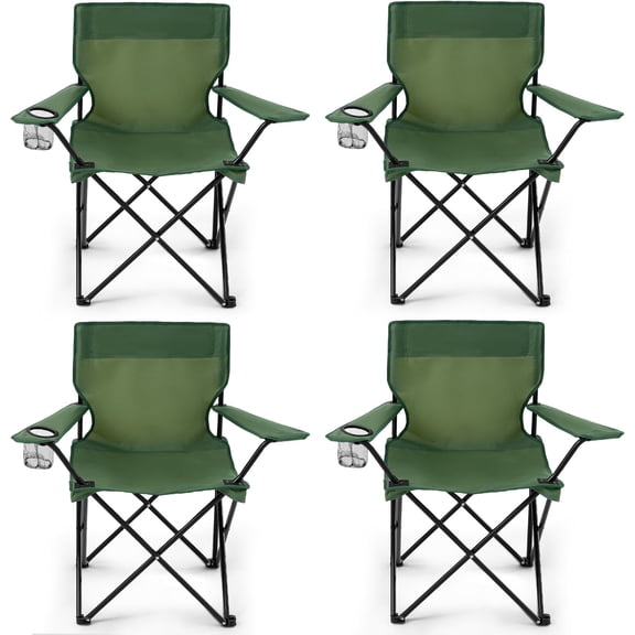 4 Pack Folding Camping Chairs for Adults, Foldable Portable Beach Chairs with Carry Bag & Cup Holder, Compact Design for Camping, Beach, Picnics, and Fishing Supports 300LBS(Green)