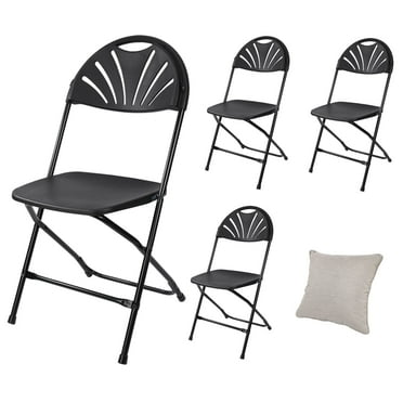 4 Pack Folding Chair Fan Back Portable Plastic Chairs for Events Office Wedding Party Picnic Kitchen, Black