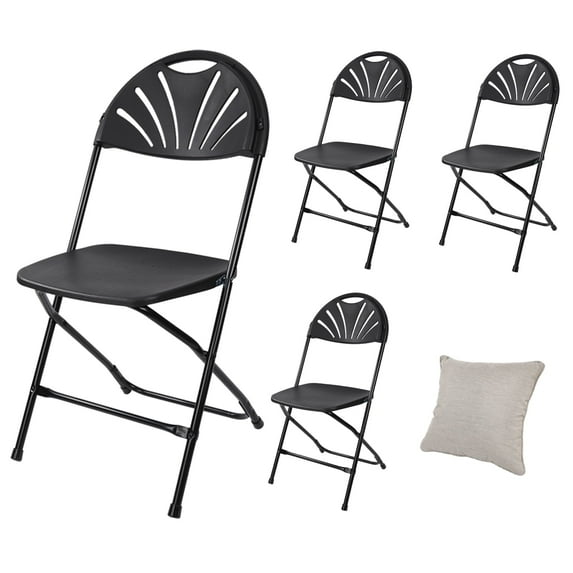 4 Pack Folding Chair Fan Back Portable Plastic Chairs for Events Office Wedding Party Picnic Kitchen, Black