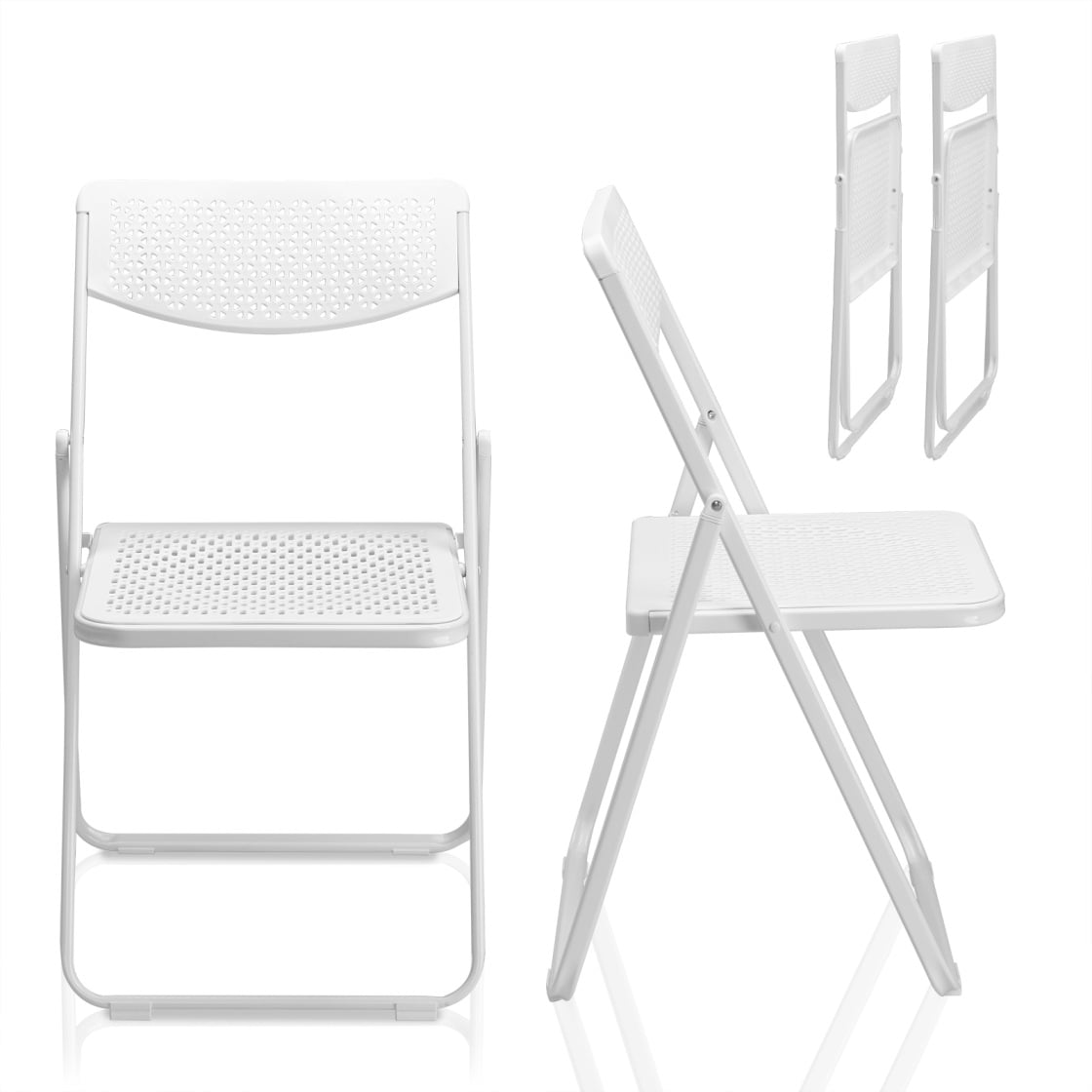 White Plastic Armless Folding Office Chairs, Set of 4