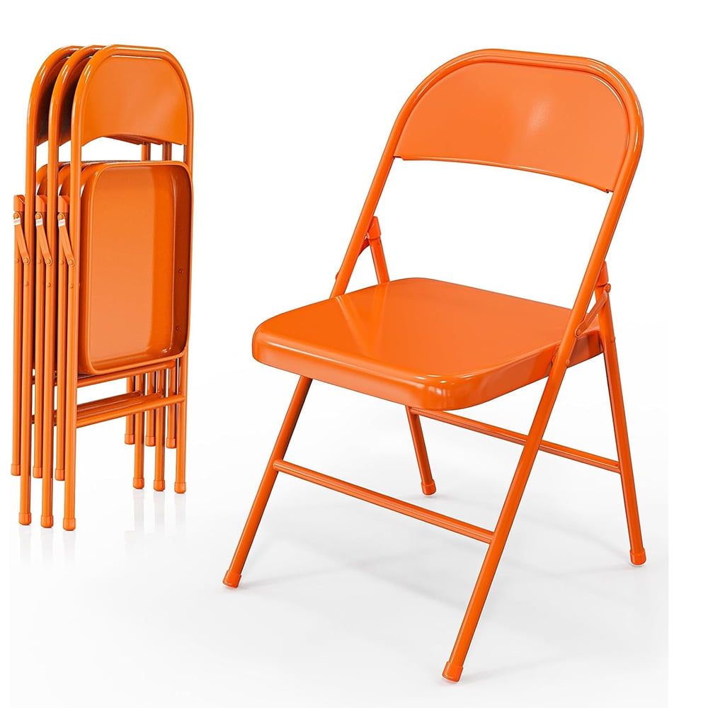 Ergonomic Orange Metal Armless Folding Chairs Set of 4