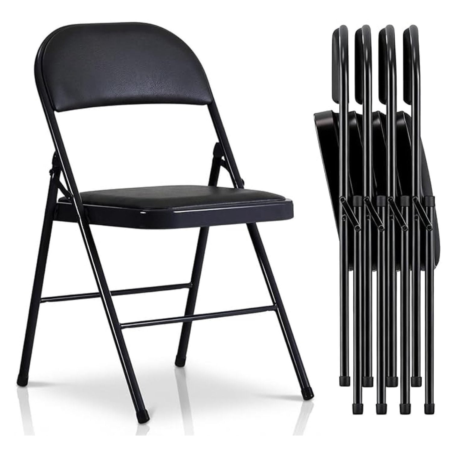4 Pack Folding Chairs with Cushion, Comfortable PU Leather Padded ...