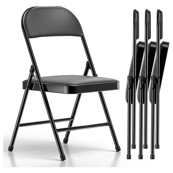 4 Pack Folding Chairs, Fabric Dining Chair Set with Padded Cushion and Back, Indoor Outdoo Seat for Home Office Events Wedding Party (Charcoal Fabric Seating)