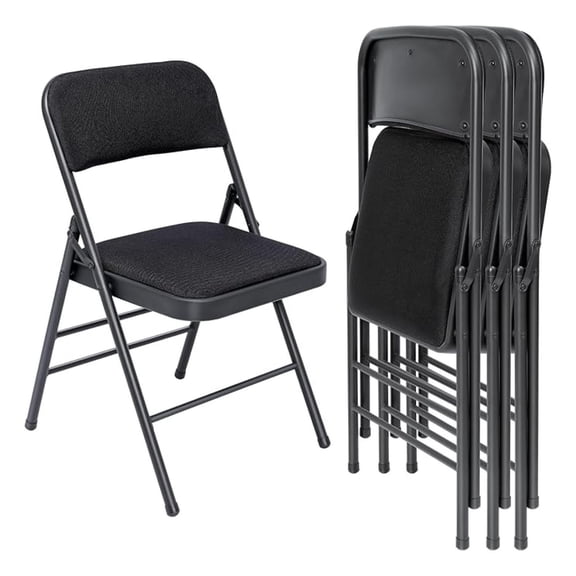 4 Pack Folding Chairs Fabric Dining Chair Set with Padded Cushion and Back, Indoor Outdoor Foldable Seat with Steel Frame for Home Office Events Wedding Party, Charcoal Black Seating