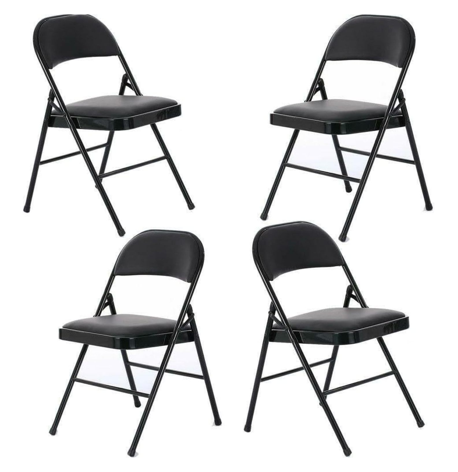 4 Pack Folding Chairs Fabric Upholstered Padded Seat Metal Frame Home ...