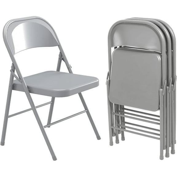 4 Pack Folding Chairs,Metal Folding Chairs Steel Frame with Double Hinged for Office Wedding Party Patio Dinning Events,Grey