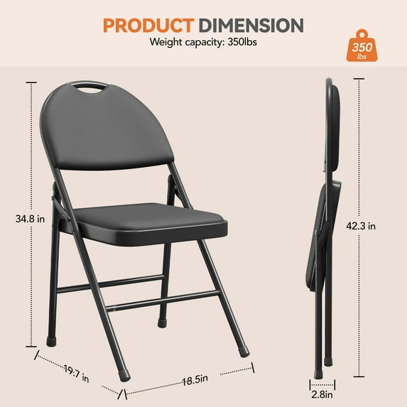 4 Pack Folding Chairs, Padded Foldable Chair with PU Leather Cushion for Home and Office, Indoor and Outdoor, Portable Stackable Seats
