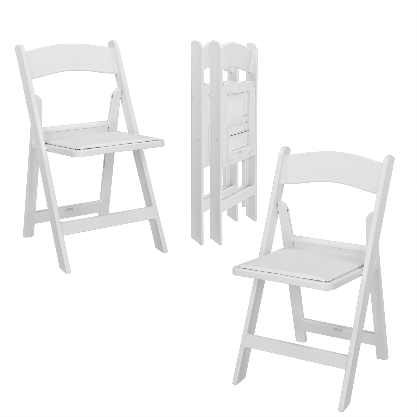 White Resin Folding Chairs with PVC Padded Seats, Set of 4