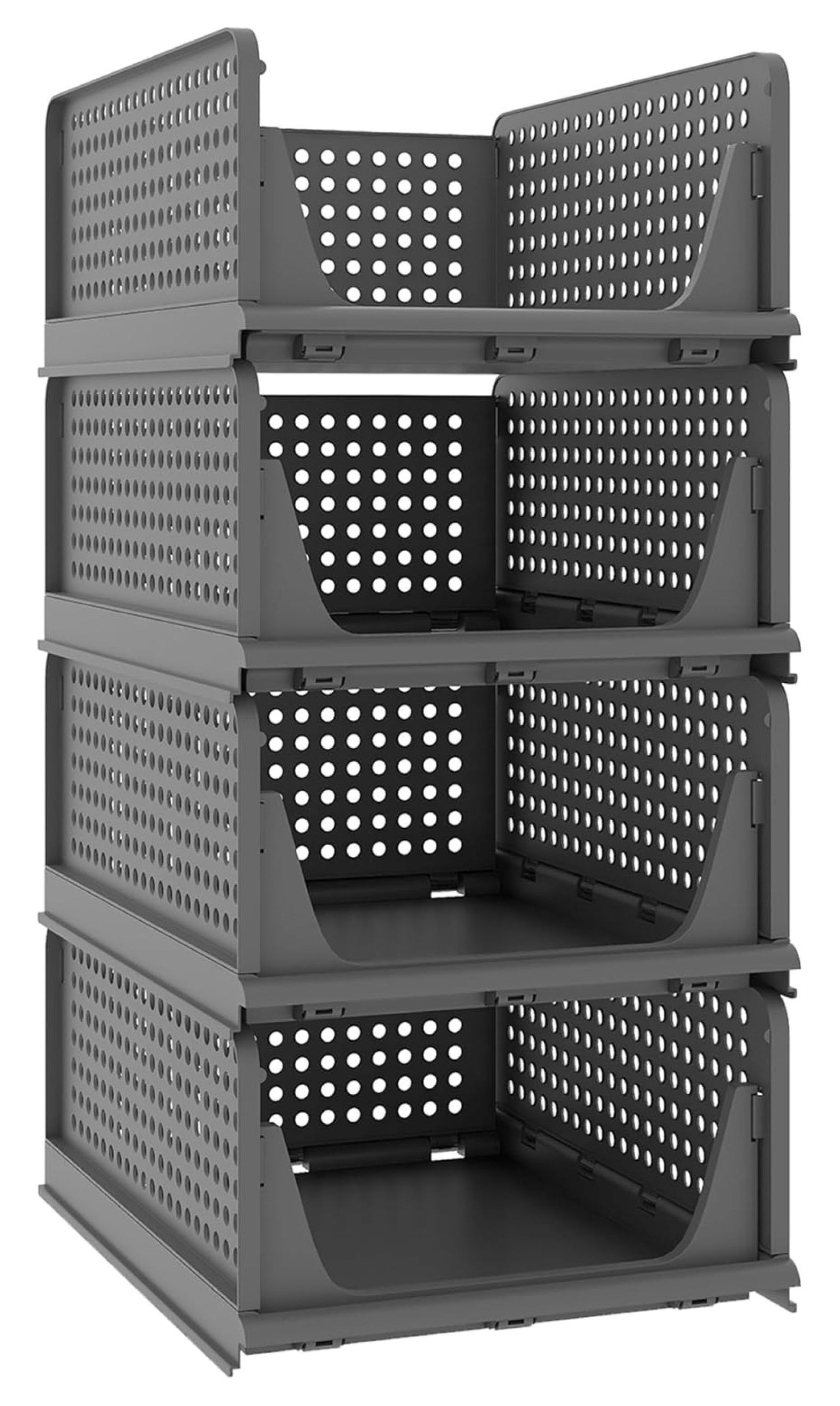 4 Pack Folding Closet Organizers Storage Box, Stackable Plastic Drawer