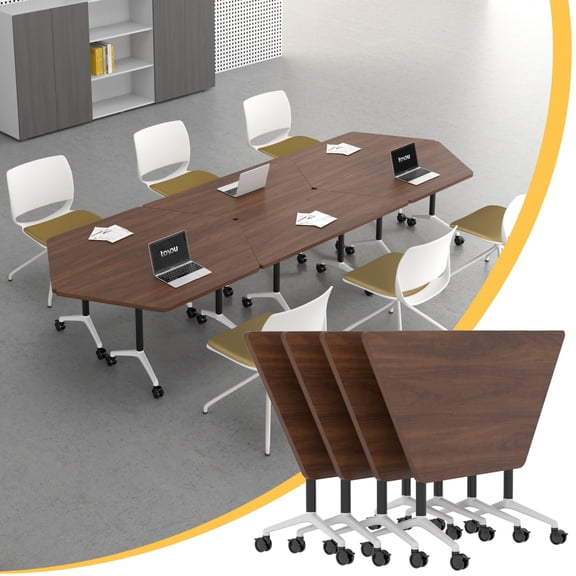 4 Pack Folding Conference Table,47.2In Modular Conference Room Tables with Wheels,White Meeting Table Flip Top Mobile Training Table,Modern Seminar 6oardroom Tables for Office School-T Shaped