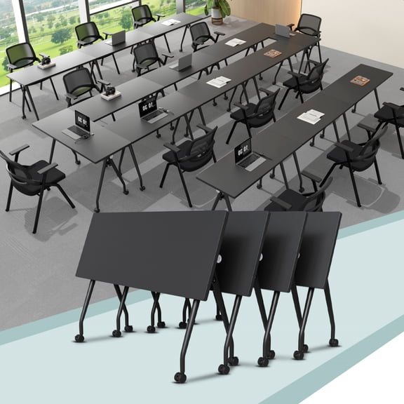 4 Pack Folding Conference Table, Conference Room Tables with Silent Casters, Modular Training Table Suitable for Offices, Schools, and Training Institutions