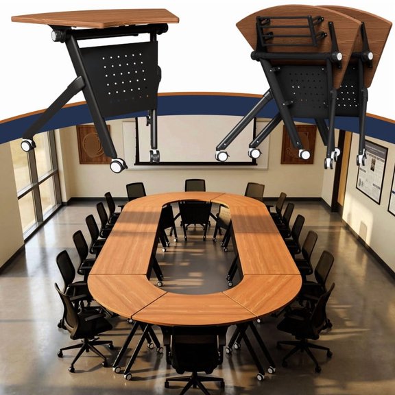 4 Pack Folding Conference Table with Wheels, 4-16 Person Modular Flip Top Mobile Training Table, 35.4 Inch Space-Saving Nesting Meeting Table with Modesty Panel for Office Classroom Seminar