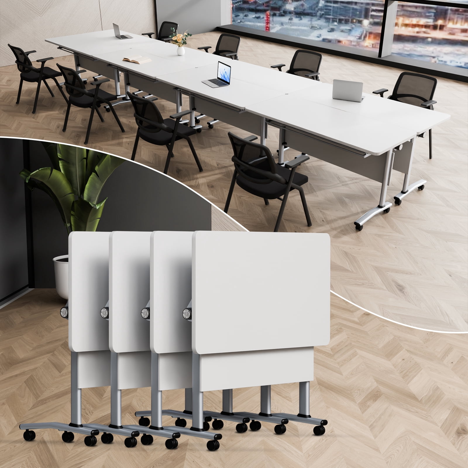 4 Pack Folding Conference Table on Wheels,Large Rectangular Conference ...