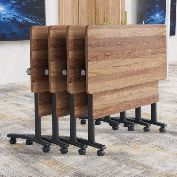 4 Pack Folding Conference Table on Wheels,Large Rectangular Conference Room Tables Modern Rolling Meeting Seminar Table for 6-8 Person,Training Boardroom Tables for Office Conference Room（55.1in）