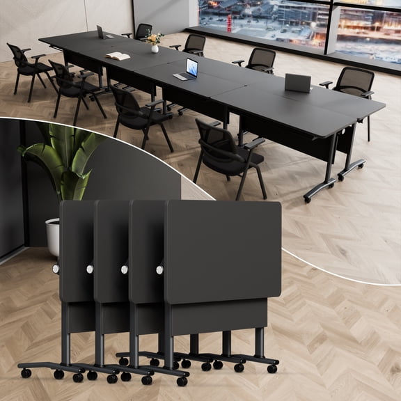 4 Pack Folding Conference Table on Wheels,Large Rectangular Conference Room Tables Modern Rolling Meeting Seminar Table for 6-8 Person,Training Boardroom Tables for Office Conference Room（62.9in）