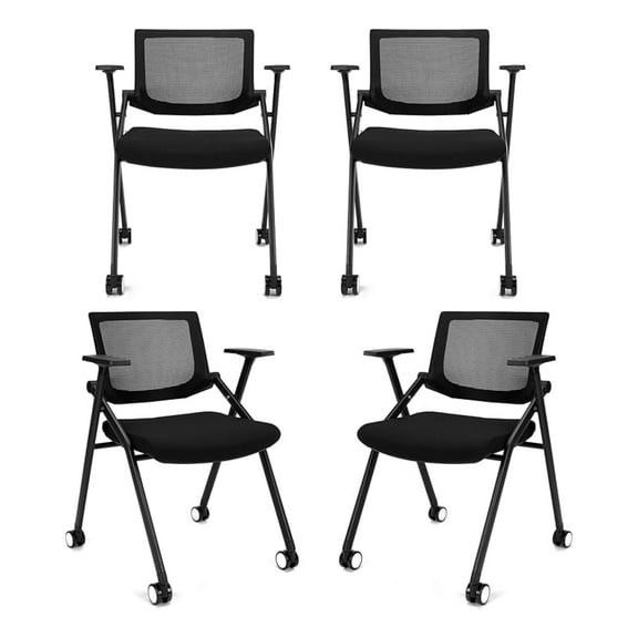 4 Pack Folding Office Chair Stackable Conference Room Chairs with Wheels and Padded Mesh Back Ergonomic for Reception Meeting