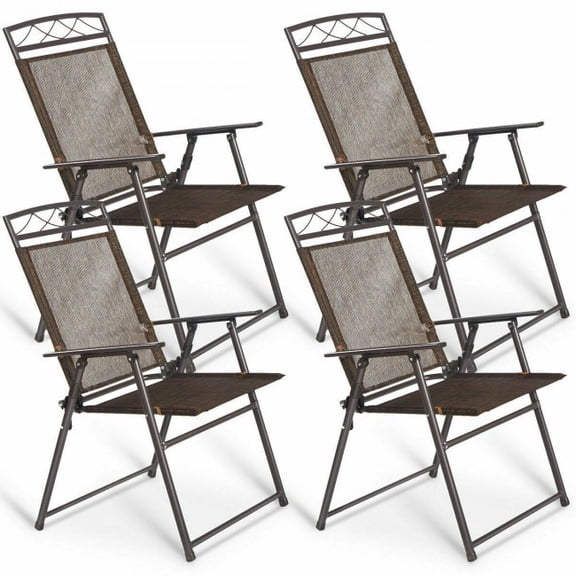 4 Pack Folding Sling Patio Chairs Steel Frame Outdoor Camping Deck Chairs
