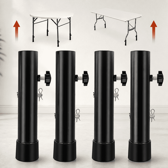 4-Pack Folding Table Leg Extenders, Steel Table Leg Risers for Folding Table Legs, Adjustable 3.6 in / 5.2 in