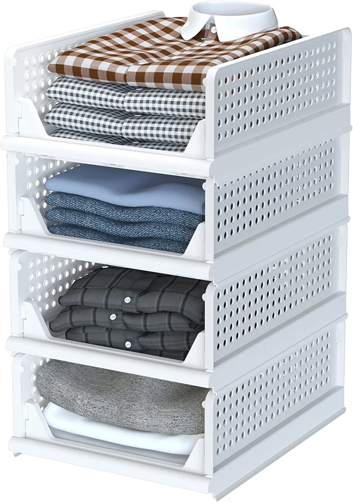 Plastic Storage Bins Foldable Closet Organizers Stackable Clothes