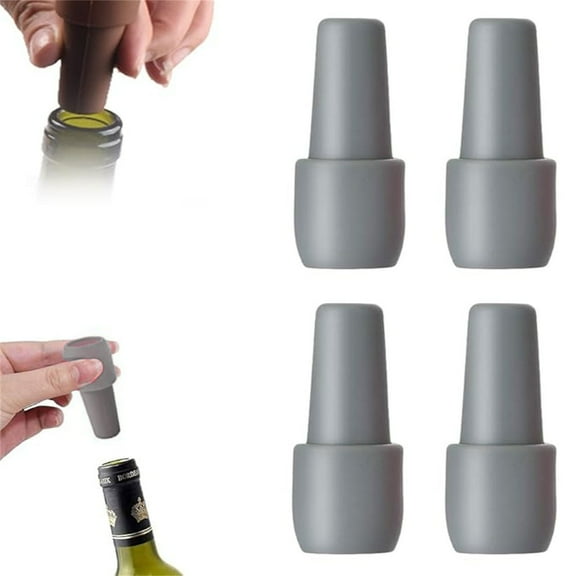 4 Pack Food-Grade Wine Bottle Stoppers, Double-Sealed Airtight Red Wine Preserver Plugs, Leakproof Reusable Silicone Sealing Caps for Beverage Storage and Freshness Retention