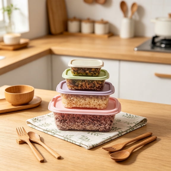 4 Pack Food Storage Containers with Lids, Stackable Bento Boxes, BPA-Free Plastic, Microwave & Freezer Safe, Leakproof Fresh-Keeping Boxes for Kitchen, Picnic, Office, Pink