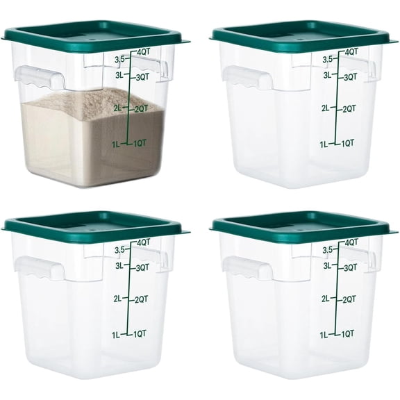 4 Pack Food Storage Containers with Lids, 4 Quart Square Commercial Food Containers, NSF, Polycarbonate, Clear