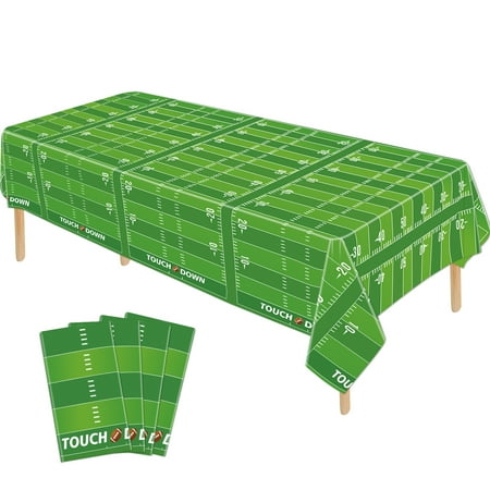 4 Pack Football Theme Party Tablecloths - Disposable Plastic Touchdown Table Cover for Birthday Party Game Day Tailgate Football Party Decorations, 51 x 86 Inches
