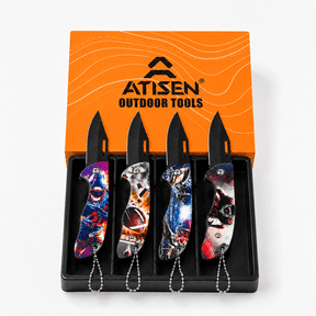ARISEN 4-Pack Folding Pocket Knife Set, Stainless Steel Outdoor EDC Knives for Camping, Hunting & Survival, Portable Tactical Utility Knife Set, Gift for Men, Football Design