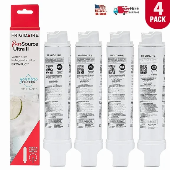 4-Pack Replacement Refrigerator Water Filter for Frigidaire EPTWFU01 PureSource Ultra II, NSF Certified