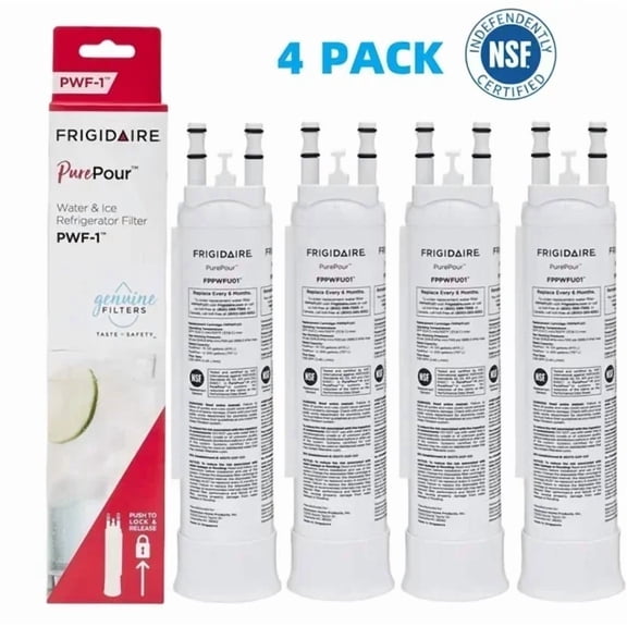 4 Pack For Frigidaire FPPWFU01 PurePour PWF-1 Refrigerator Water and Ice Filter Replacement, Original OEM Cartridge