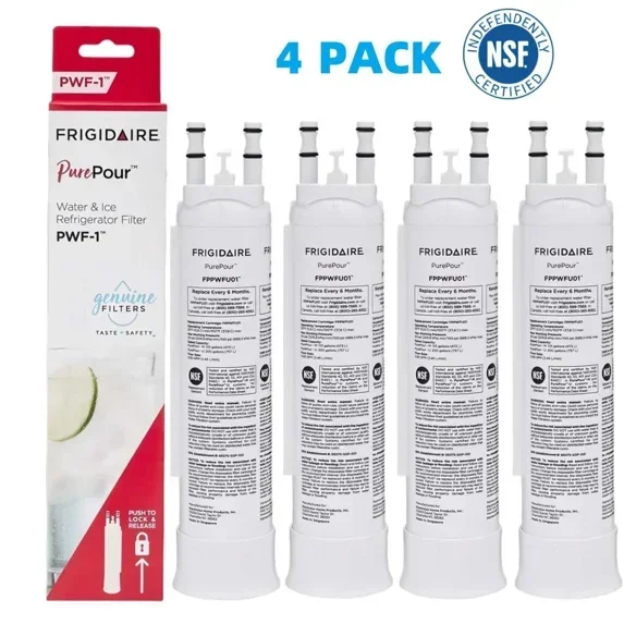 4 Pack For Frigidaire FPPWFU01 PurePour PWF-1 Refrigerator Water and Ice Filter Replacement, Original OEM Cartridge