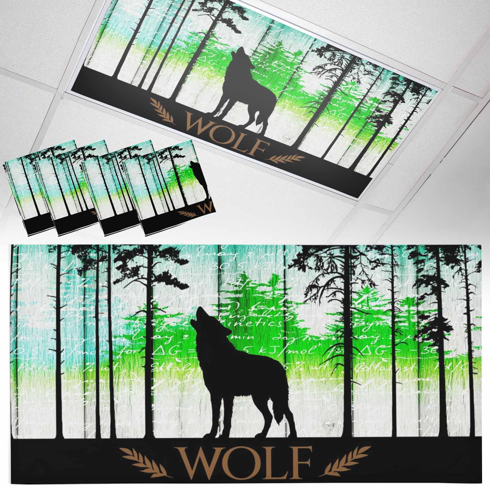 4 Pack Forest Wolf Fluorescent Light Covers for Ceiling Lights Pine ...