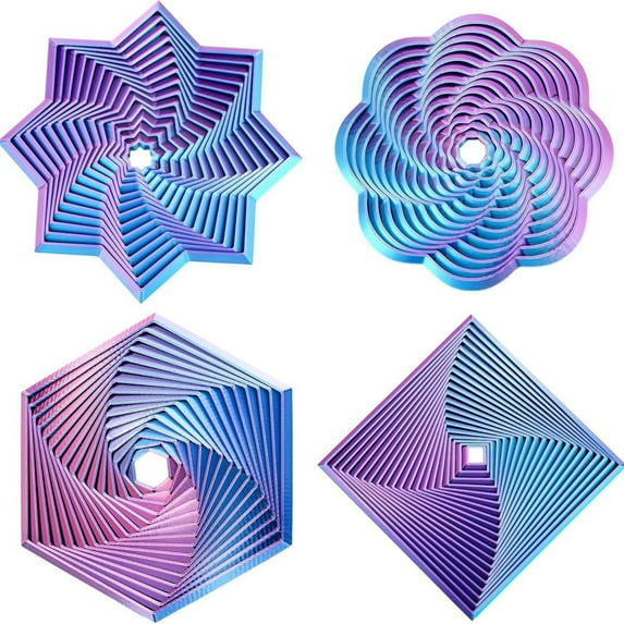 4-Pack Fractal Fidget Hexagon, 3D Printed Stress Relief Toy, Colorful Sensory Fidget, Whirling Spiral Design, Portable Anxiety Relief Gadget for Focus, Relaxation, Office Desk,Xmas Birthday Gift Idea