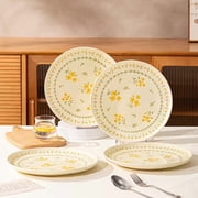 4-Pack French Ceramic Dinner Plates 10 Inch Yellow Floral Vintage Dish Set