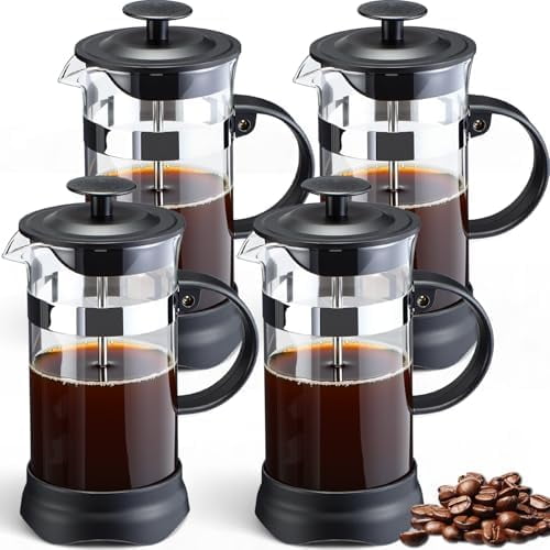 4 Pack French Press Coffee Maker Borosilicate Glass Coffee Press Heat Resistant Stainless Steel Tea Maker for Travel Camping Kitchen Gifts Includes Pot Filters (34oz)