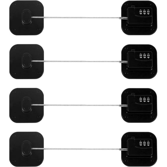 4 Pack Fridge Lock, Upgraded Refrigerator Lock Combination, Freezer Lock for Upright Freezer, Cabinet Lock with Code for Child Safety, Refrigerator Lock for Kids, Black