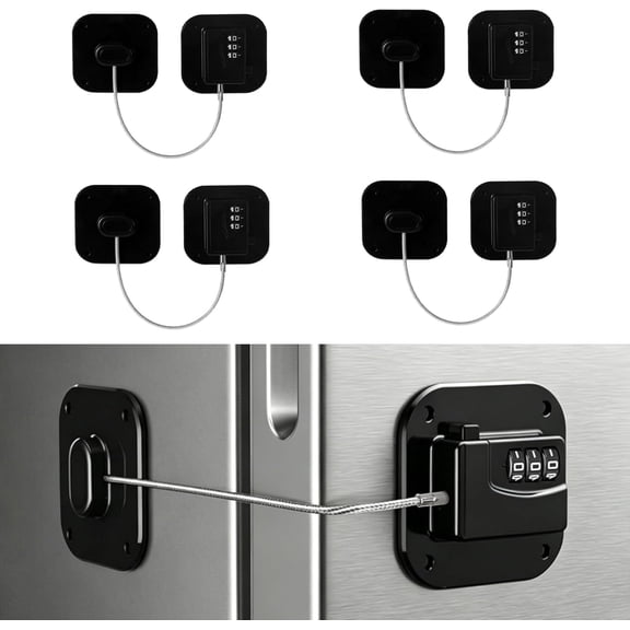 4 Pack Fridge Lock, Upgraded Refrigerator Lock Combination, Freezer Lock for Upright Freezer, Cabinet Lock with Code for Child Safety, Refrigerator Lock for Kids, Black