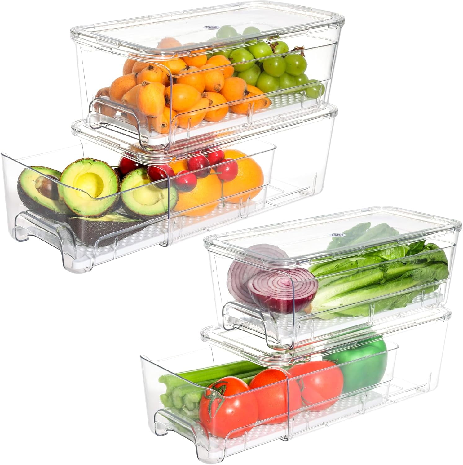 4 Pack Fridge Organizer Drawers, Stackable Refrigerator Organizer Bins ...