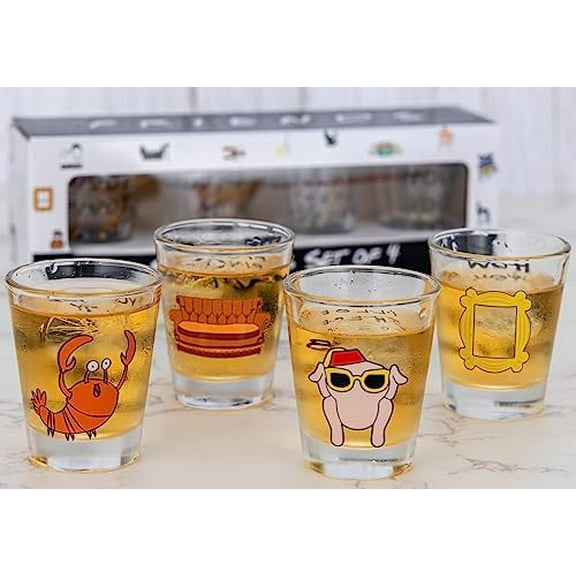 4 Pack Friends Mini Shot Glasses, Merchandise TV Show Presents for Fans, Home Decor for Friends, Birthday/Party Decorations/Housewarming Gifts, 1.5 oz