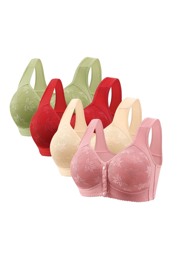 4 Pack Front Closure Bras for Women Plus-size No Underwire Full Coverage Bar Comfy Snap Closing Everyday Bars
