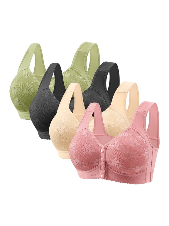 4 Pack Front Closure Bras for Women Wireless Bras Front Snaps Seniors Snap Front Bra Older Women Everyday Bras