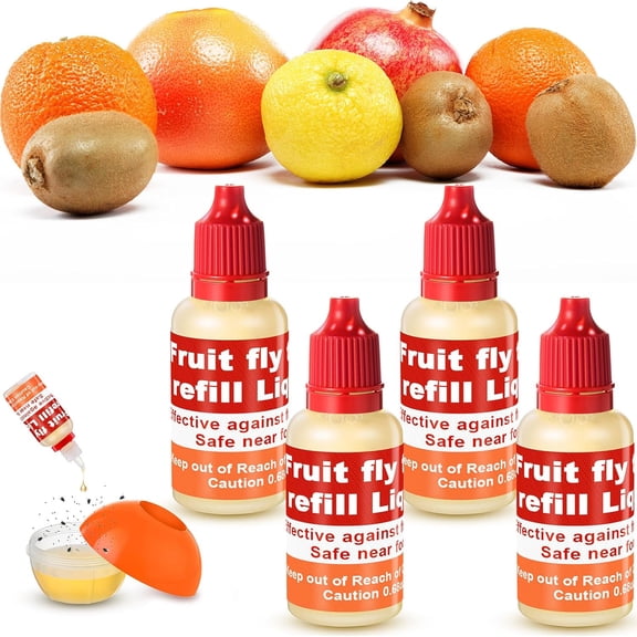 4 Pack Fruit Fly Trap Refill Liquid, 0.68oz/ Bottle Liquid Fruit Fly Traps for Indoors Non Toxic Safe Near Food, Effective Lure Refill for Indoor and Kitchen Use, Red