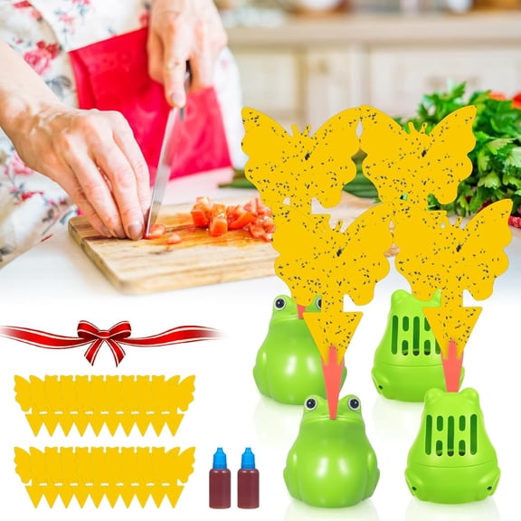 4 Pack Fruit Fly Traps for Indoors Reusable Fungus Gnat Trap for Home Kitchen Plant Drain Fly Killer Catcher for Indoor Pest Control for Bugs Gnats Mosquitoes Flies 20 Sticky Pads & 2 Baits