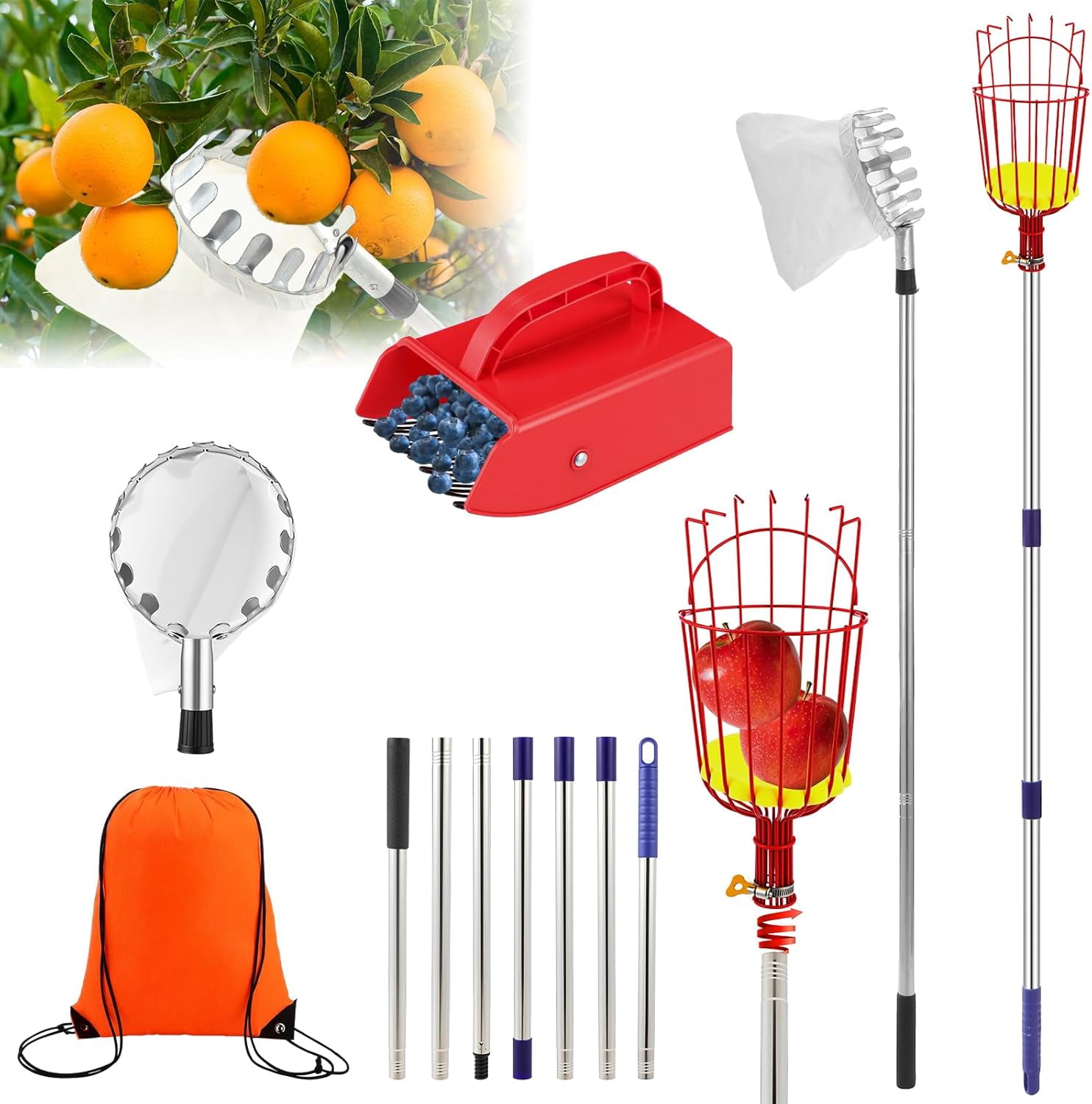 4 Pack Fruit Picker Pole Tools 11.5 ft Fruit Picker Pole with Basket ...
