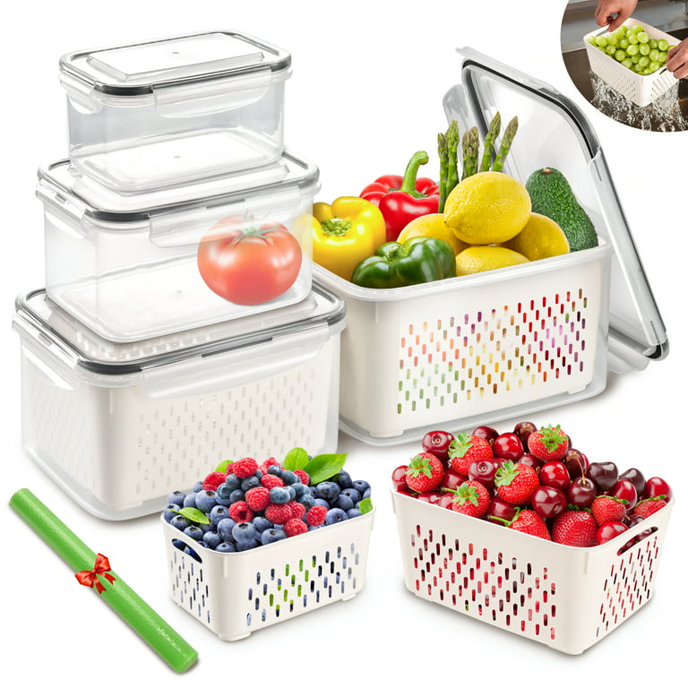 AOSION 8 Pieces Fruit Storage Containers For Fridge, Large Produce Saver  Berry Lettuce Containers For Refrigerator Organizers Bins, Fruit Vegetable
