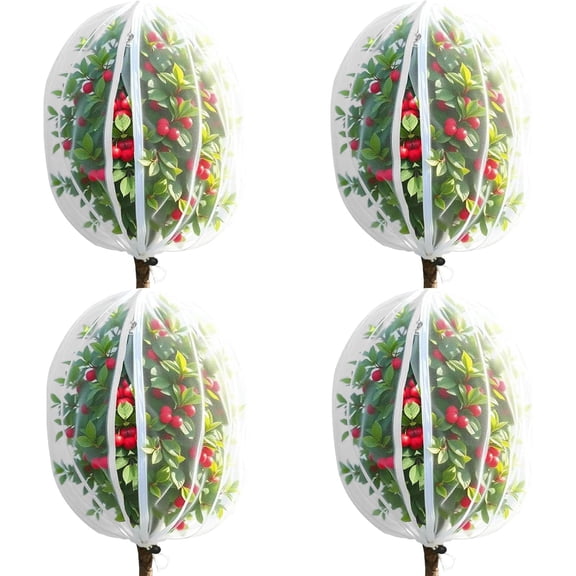 4 Pack Fruit Tree Netting Covers with Zipper & Drawstring 3.3x4.6FT Ultra-Fine Mesh Garden Insect Bird Barrier for Tree, Plant Crop Protection