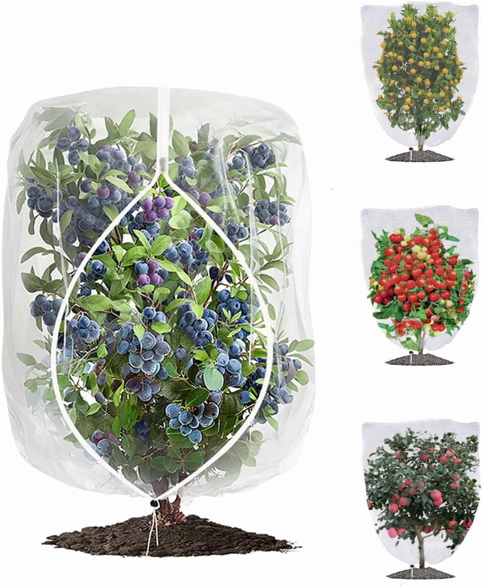4 Pack Fruit Tree Netting with Zipper & Drawstring 2.6 x 3.2 Ft Reusable Blueberry Bush Cover Durable Bird for Vegetables Trees Bushes in Garden