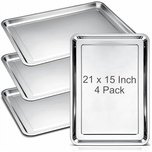 4 Pack Full Sheet Pan 21 x 15 Inch Baking Cookie Sheet Extra Large Nonstick Pan Roasting Steel Tray Commercial Quality Pans for Oven Restaurant Kitchen$$Home Decor, Kitchen, & Other