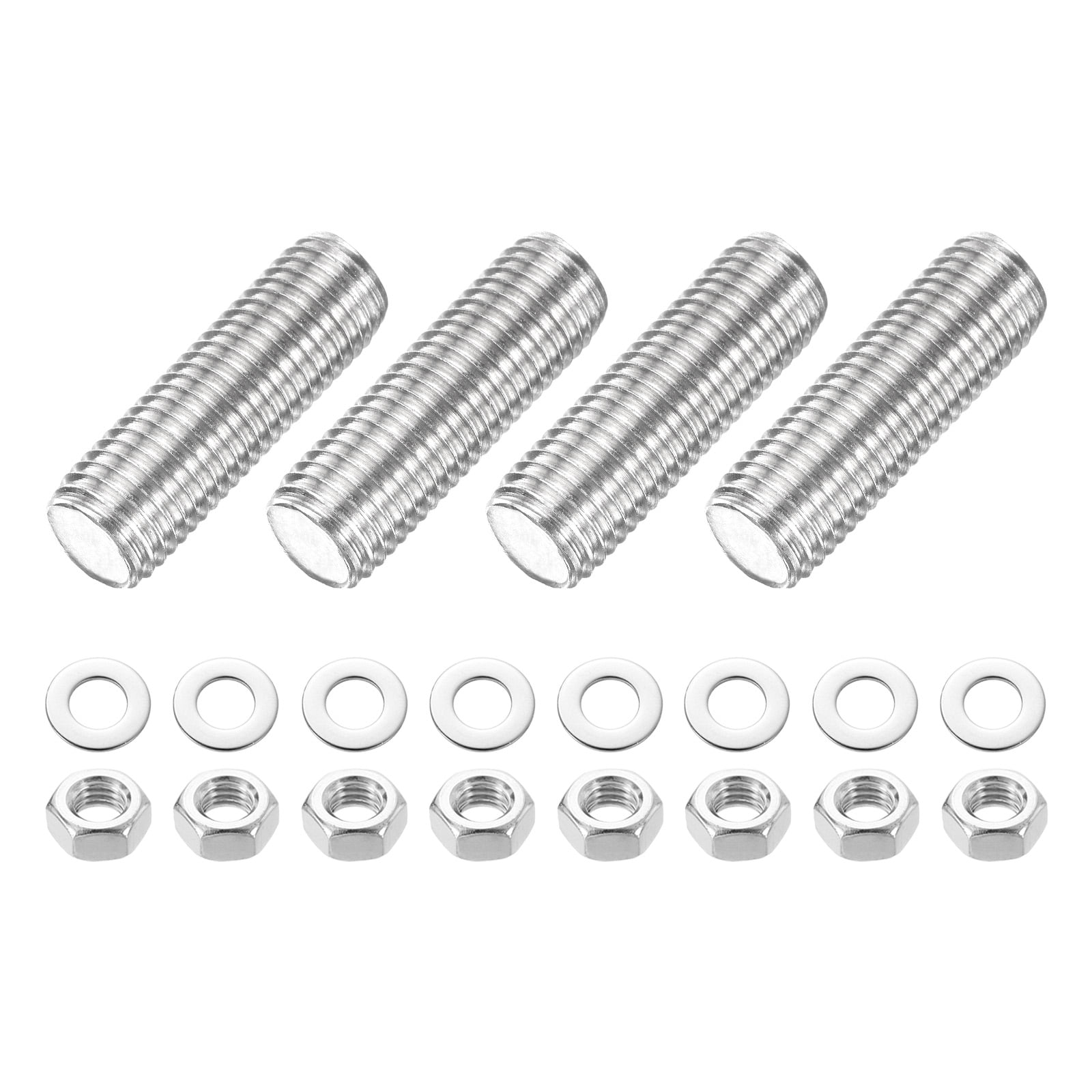 4 Pack Fully Threaded Rod, M16 x 50mm 201 Stainless Steel Right Hand Threads Rods with Nuts and Flat Washer